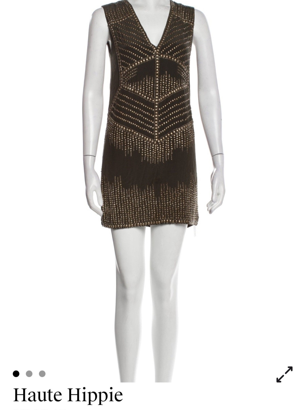 Haute Hippie Black Studded Sleeveless V-Neck Mini Dress